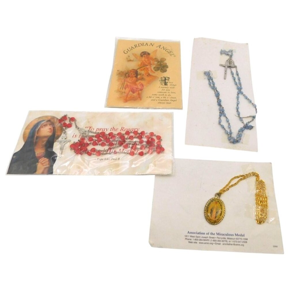 Lot of Religious Catholic Items Rosary Guardian Angel Pin Miraculous Medal